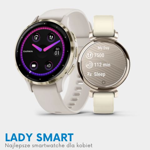 Smartwatche Garmin dla kobiet - sportowy model z białym paskiem i kobiecy model z funkcją monitorowania snu.
