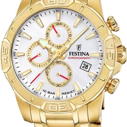 Festina Timeless Chronograph 20705/1 Zegarek Męski złoty z białą tarczą chronograf
