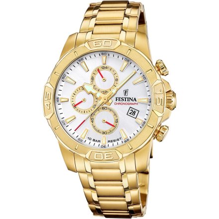 Festina Timeless Chronograph 20705/1 Zegarek Męski złoty z białą tarczą chronograf