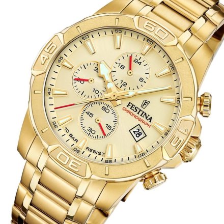 Festina Timeless Chronograph 20705/2 Zegarek Męski złoty ze złotą tarczą chronograf