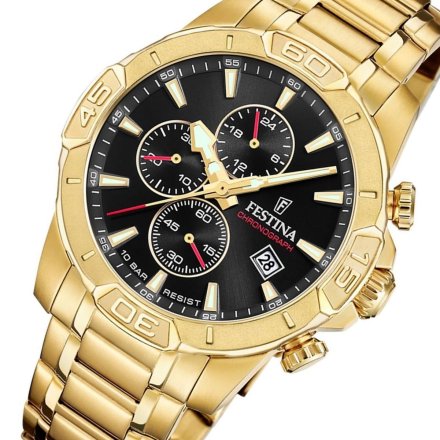 Festina Timeless Chronograph 20705/4 Zegarek Męski złoty z czarną tarczą chronograf
