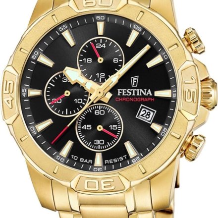 Festina Timeless Chronograph 20705/4 Zegarek Męski złoty z czarną tarczą chronograf
