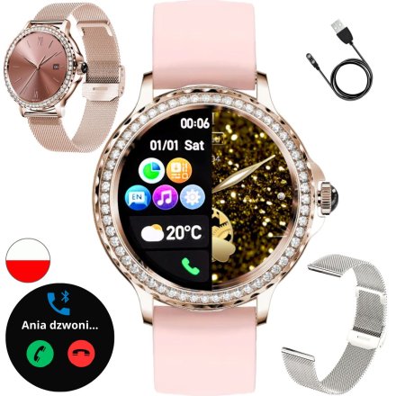 Rubicon RNCF19 różowy smartwatch damski z funkcją rozmowy SMARUB274