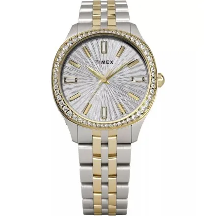 Timex Trend TW2W17700 srebrno-złoty zegarek damski z kryształkami