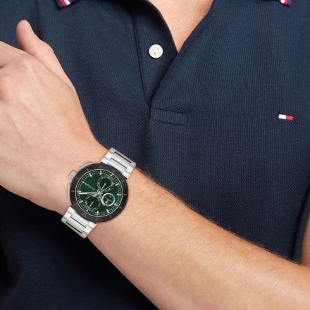 Tommy Hilfiger Lorenzo zegarek męski srebrny z zieloną tarczą 1792117