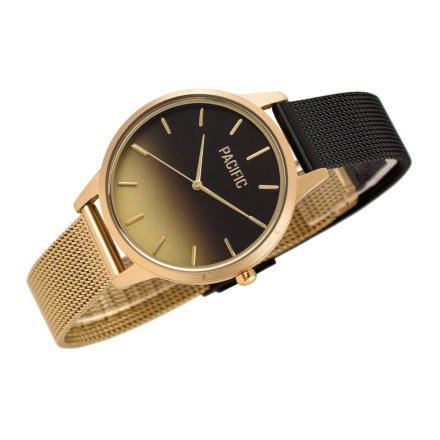 Złoto-czarny damski zegarek z bransoleta mesh PACIFIC X6207-04