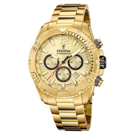 Festina Timeless Chronograph 20684/1 Zegarek Męski złoty ze złotą tarczą chronograf