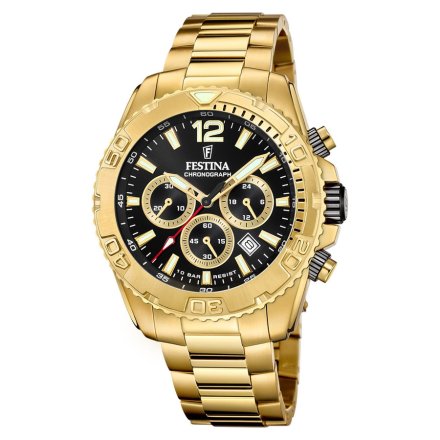Festina Timeless Chronograph 20684/4 Zegarek Męski złoty z czarną tarczą chronograf