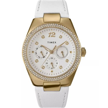 Timex Trend TW2V80500 srebrno-złoty zegarek damski na białym pasku