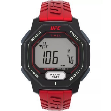 Timex UFC TW2V84000 Zegarek męski z czerwonym paskiem i funkcją pulsometru