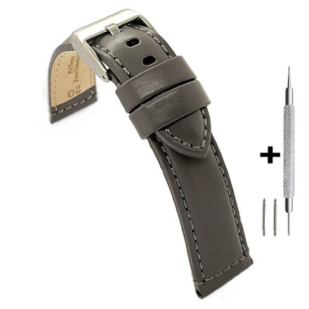 Szary pasek 22 mm skórzany DILOY 363.22.7 + GRATIS dwa teleskopy i narzędzie