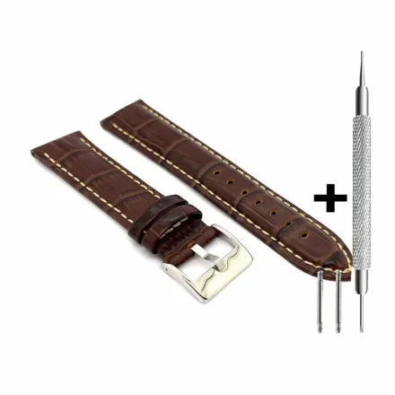 Brązowy pasek 20 mm skórzany DILOY 378.20.02 + GRATIS dwa teleskopy i narzędzie