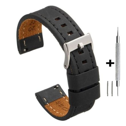 Czarny pasek 22 mm skórzany DILOY 384.22.01 + GRATIS dwa teleskopy i narzędzie