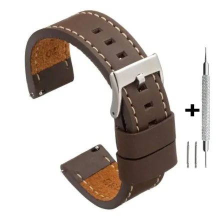 Brązowy pasek 22 mm skórzany DILOY 384.22.02 + GRATIS dwa teleskopy i narzędzie