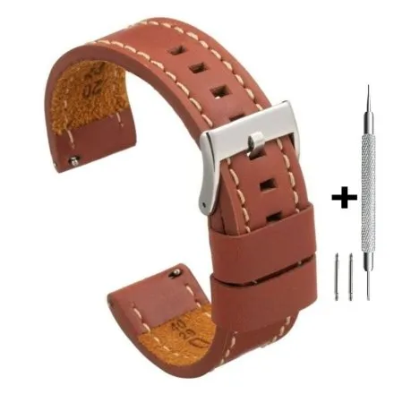 Brązowy pasek 18 mm skórzany DILOY 384.18.08 + GRATIS dwa teleskopy i narzędzie