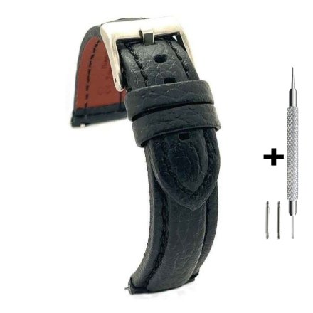 Czarny pasek 24 mm skórzany DILOY 394.24.01 + GRATIS dwa teleskopy i narzędzie