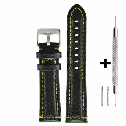 Czarny pasek 22 mm skórzany DILOY 394.22.55 + GRATIS dwa teleskopy i narzędzie