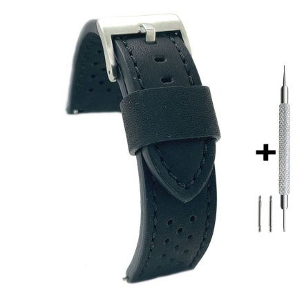 Czarny pasek 22 mm skórzany DILOY 398.22.01 + GRATIS dwa teleskopy i narzędzie