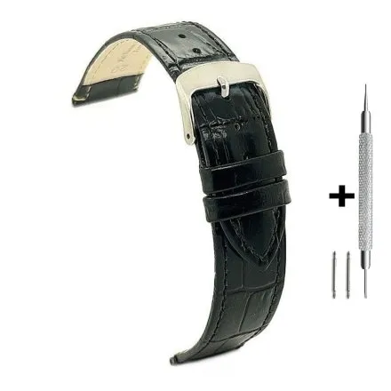 Czarny pasek 22 mm skórzany DILOY 402.22.01 + GRATIS dwa teleskopy i narzędzie