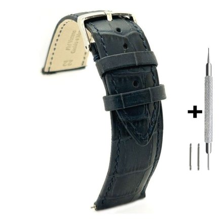 Granatowy pasek 22 mm skórzany DILOY 424.22.05 + GRATIS dwa teleskopy i narzędzie
