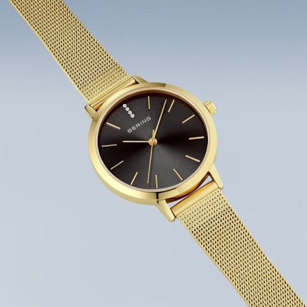 Zegarek Bering Classic 13434-332 damski złoty z czarną tarczą