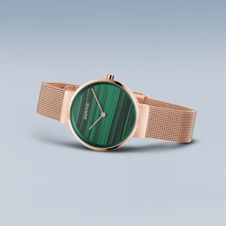 Zegarek Bering Classic 14531-368 damski różowozłoty z zieloną tarczą