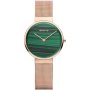Zegarek Bering Classic 14531-368 damski różowozłoty z zieloną tarczą