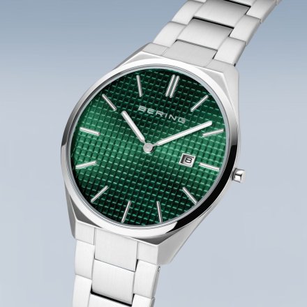 Zegarek Bering ULTRA SLIM 17240-708 męski srebrny z zieloną tarczą