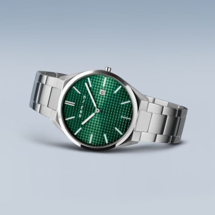 Zegarek Bering ULTRA SLIM 17240-708 męski srebrny z zieloną tarczą