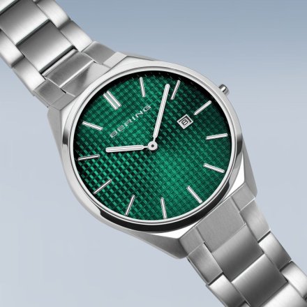 Zegarek Bering ULTRA SLIM 17240-708 męski srebrny z zieloną tarczą