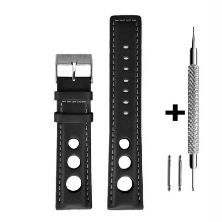 Czarny pasek 22 mm skórzany DILOY P355.22.01 + GRATIS dwa teleskopy i narzędzie