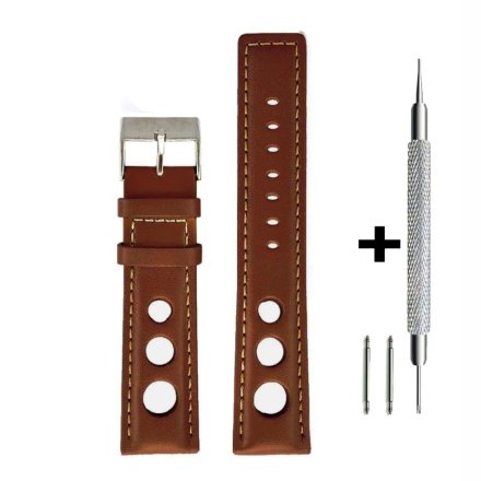 Brązowy pasek 22 mm skórzany DILOY P355.22.08 + GRATIS dwa teleskopy i narzędzie