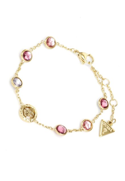 Guess Petra bransoletka złota damska różowe kryształy JUBB05099JW (S)
