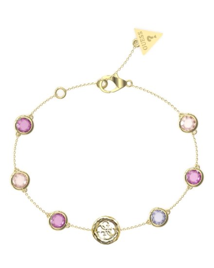 Guess Petra bransoletka złota damska różowe kryształy JUBB05099JW (S)
