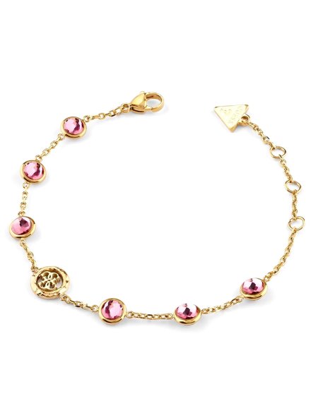 Guess Petra bransoletka złota damska różowe kryształy JUBB05099JW (S)