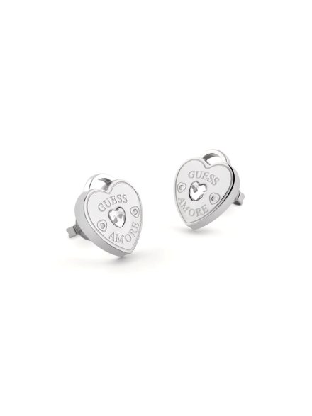 Guess Amore srebrne kolczyki serca kłódki JUBE05058JW