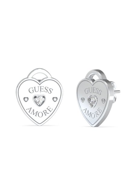 Guess Amore srebrne kolczyki serca kłódki JUBE05058JW