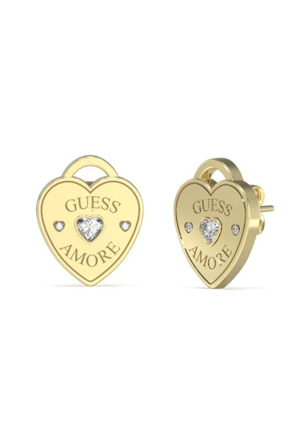 Guess Amore złote kolczyki serca kłódki JUBE05058JW