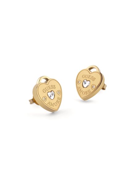 Guess Amore złote kolczyki serca kłódki JUBE05058JW