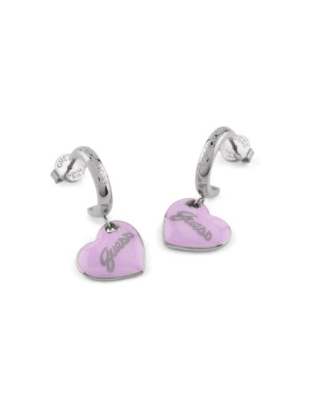 Guess Vintage srebrne kolczyki wiszące serca liliowe JUBE05151JW