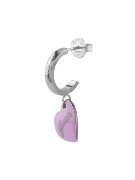 Guess Vintage srebrne kolczyki wiszące serca liliowe JUBE05151JW