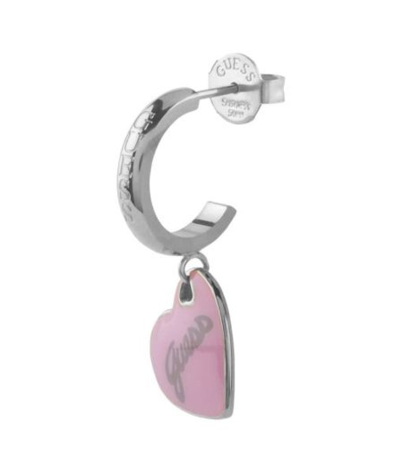 Guess Vintage srebrne kolczyki wiszące serca różowe JUBE05151JW