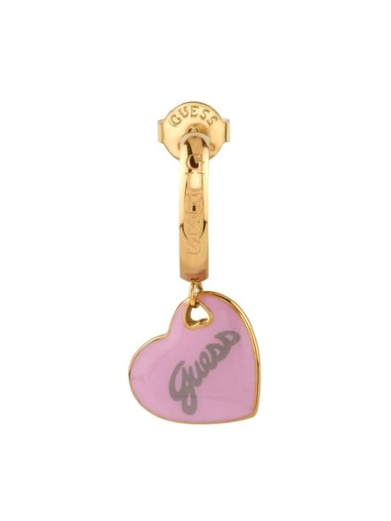 Guess Vintage złote kolczyki wiszące serca różowe JUBE05151JW