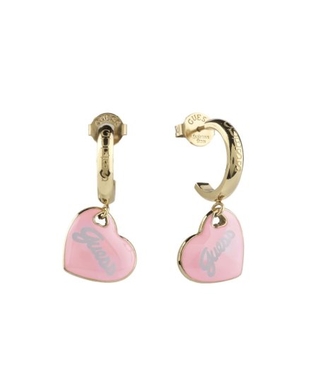 Guess Vintage złote kolczyki wiszące serca różowe JUBE05151JW