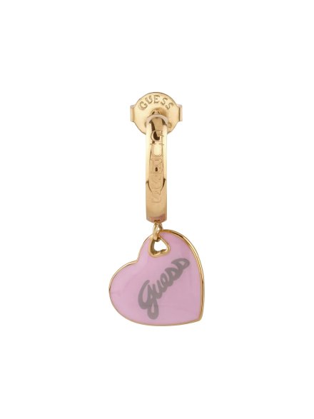 Guess Vintage złote kolczyki wiszące serca różowe JUBE05151JW