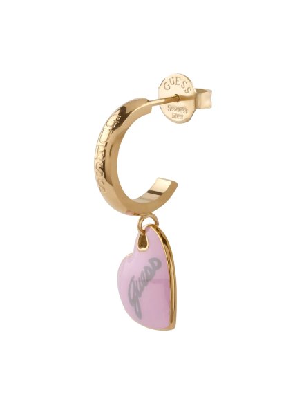 Guess Vintage złote kolczyki wiszące serca różowe JUBE05151JW