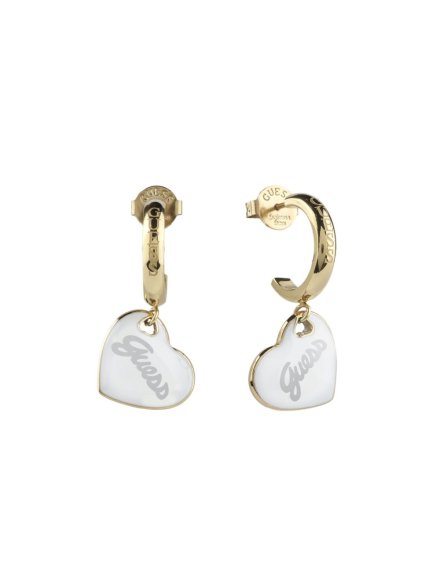 Guess Vintage złote kolczyki wiszące serca białe JUBE05151JW