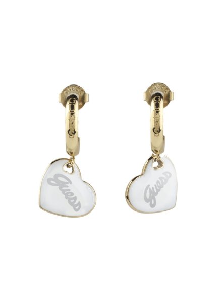 Guess Vintage złote kolczyki wiszące serca białe JUBE05151JW