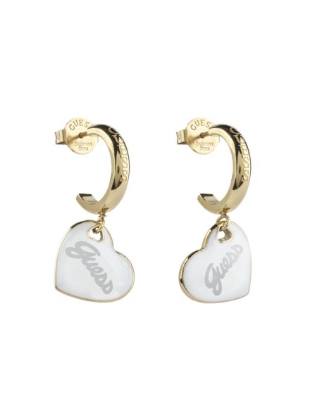 Guess Vintage złote kolczyki wiszące serca białe JUBE05151JW