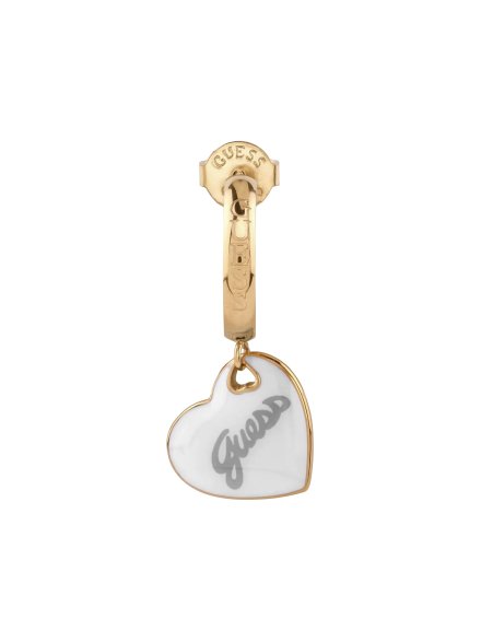 Guess Vintage złote kolczyki wiszące serca białe JUBE05151JW
